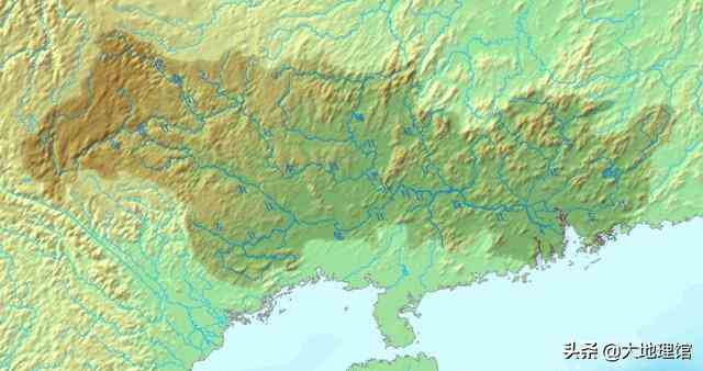 珠江流域水系和地形图